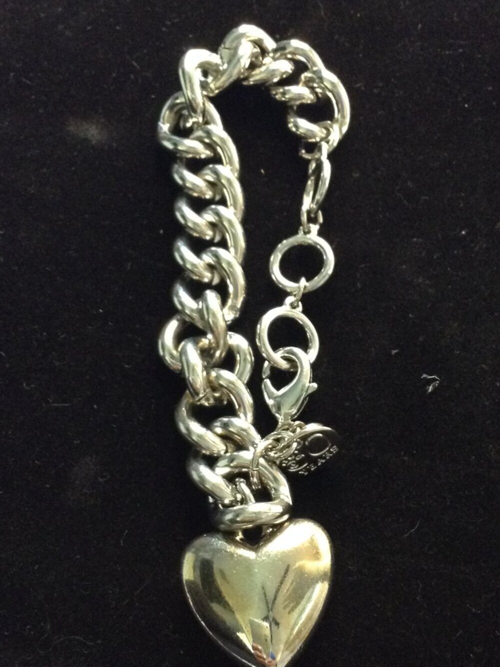 Chico's 30 yr. Anniversary Puff Heart Silvertone Bracelet Adjustable Fairycore